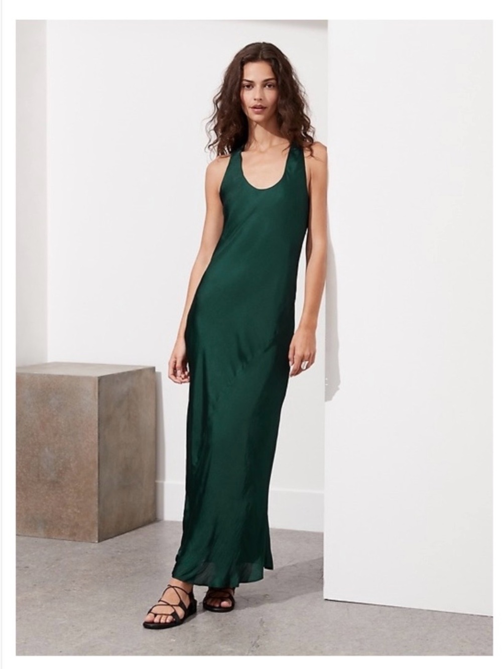 Banana Republic Bias-Cut Satin Slip Maxi Dress Dark Green Teal - Size 0
